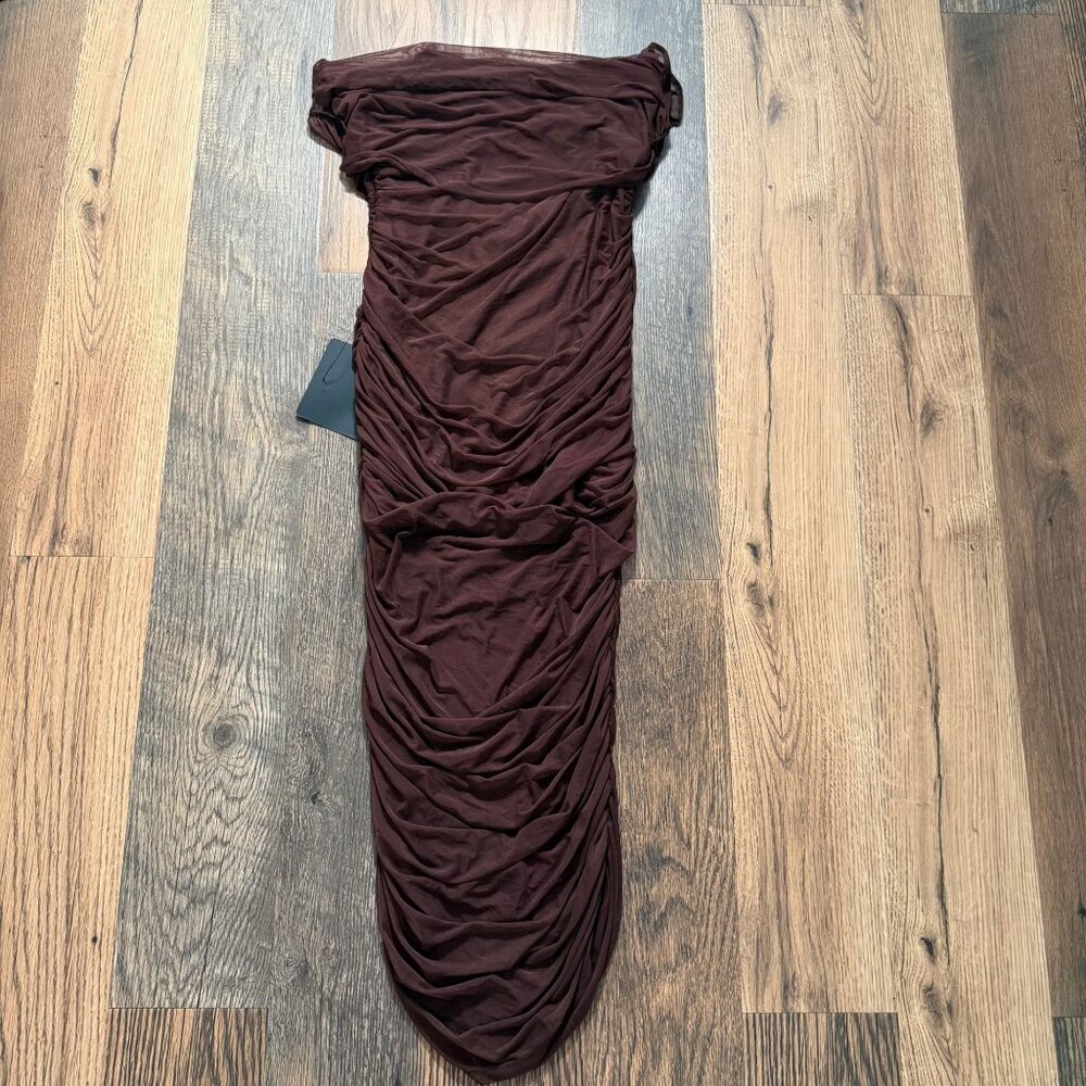 Lulu's Brown Ruched Off-Shoulder Midi Dress - Picture 5 of 8